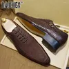 Chaussures habillées Hommes de luxe Oxford Lacets Split Toe Noir Marron Daim Patchwork Crocodile Prints Cuir