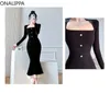 Abiti casual Onalippa Volant in pizzo Abito in velluto Colletto quadrato Manica lunga a coda di pesce Hip Maxi Coreano Hepburn Vento Nero Abiti Donna