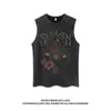 High Street Hiphop Tank Top gewaschen ärmelloses T-Shirt Herren Weste Gothic Punk Print Hip-Hop Outdoor lose Sportweste 240314