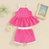 Kledingsets Peutermeisje Zomeroutfits Bloempatroon Bandjes Mouwloze tanktops Elastische taille Shorts 2-delige kledingset