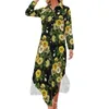 Casual jurken Rose bloemenjurk geel en groen Stijlvol sexy V-hals strand chiffon lange mouw vestidos groot formaat