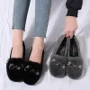 Mandons réels lapins Locs de fourrure en peluche Femmes Flats de grandes taille Chaussures Crystal Bow Girls Mocassin Fluffy Fur Cotton Chaussures For Lady