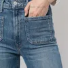 Jeans femininos mãe outono inverno cintura alta bolso duplo selvagem micro-flare de nove pontos