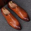 Dress Shoes Trending Fashion Men Plaid Business Casual Leather For Point Toe Lace Up Elegant Oxfords Formal Style