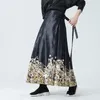 Calças masculinas saia elegante vintage chinês estilo ming homens maxi com impressão floral cintura alta seft gravata plissada para mulheres