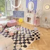 Scandinavische stijl tapijten voor woonkamer dambord slaapkamer decor nachtkastje tapijt girly geruite pluche vloermat groot gebied lounge tapijt 240401