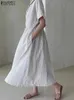 Basis Casual jurken Zanzea 2023 Zomerknop Up Vestido Rapel Kraaghemd Dress Oversize Loose Maxi Women Striped Fashion Long Robe YQ240402