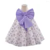 Girl Dresses Kids Cine Dress Big Bow NABY BAMBINO BASCHE FLOWER 1 ° compleanno festa azzurra per nozze abito da principessa