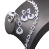 Sets Blue Sapphire Schmucksets für Frauen Silber 925 Halskette Ohrringe Anhänger Armband mit Geschenkbox