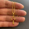 Pendanthalsband Korea Gold 24K Necklace Gold Plating Cross Necklace For Girls Jewelry Present Religion 240330