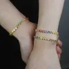 Keten Nieuwe Mode Regenboog Kleurrijke Gouden Kleurverloop Oprit Kleurrijke Emaille Bezel Hartvormige CZ Tennisketting Armband Sieraden Gift Q240401