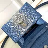 Markentasche, Designer-Umhängetasche, Mini-Loco-Denim-Handtasche, modische Tragetasche, Luxus-Lederimitat, Kristallperlen-Umhängetasche, blaue Mädchen-Clutch-Tasche, Beuteltasche, zwei Größen