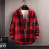 2023 Spring and Autumn Mens Lapel Loose Plaid Button Printed Pocket Casual Fashion Elegant Commuting Long sleeved Shirt 240329