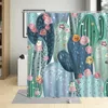 Zasłony prysznicowe Zielone malowanie roślin Kurtyna kaktus sukulenty ilustracja łazienka dom z haczykiem dekoracyjnym tkaniną tkanin
