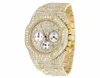 Orologio da uomo con diamanti Moissanite simulato in acciaio inossidabile pieno in oro giallo Orologio Hip Hop ghiacciato con diamanti Moissanite completamente ghiacciato