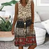 Casual Dresses Vinatge Women Dress Digital Print Loose Sleeveless V Neck A-line Hem Knee Length Lady Midi Beach Sundress