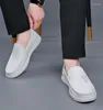 Zapatos Casuales Doudou Suela De Cuero Suave Transpirable Cuero De Vaca De Negocios Genuino para Hombres Un Paso Kick Pequeño Blanco