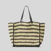 Drawstring Casual Striped Overlarge Straw Women Shoulder Bags Paper Woven Handbags Handmade Summer Beach Bag Big Tote Shopper Purses