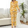 Home Kleding Tropische bloemenpyjama Gele bloemenprint Modeset met lange mouwen 2-delig Esthetisch herfstontwerp Pakcadeau