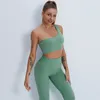 Damen-Leggings, hochwertig, gut dehnbar, individuelles Logo, einschulteriger Sport-BH und 2-teiliges Mesh-Yoga-Set für Damen, nahtloses Fitnessstudio