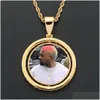 Pendant Necklaces Customize Round Po Frame Pendant Necklaces Rotatable Double-Sided Collection Commemorative Hip-Hop Rope Chain Neckla Dhpm6