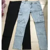 Jeans Men Pants Wash Solid Color Multi Pockets Denim Mid Waist Cargo Plus Size Fahsion Casual Trousers Male Daily Wear 240318