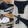 Kobiety bikini bikini solidny pasek na ramię bikini zestaw biały push up Bikini Swimsuit Bandeau Brazilian Swimsuit Set Maillot de Bain J240330