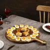 Kitchen Storage Deviled Egg Tray Platter Appetizer Plate Serving Row Box 16 Holes Wood Round With Handle