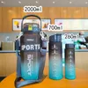 Wasserflaschen 3 Stück Motivationsflasche mit Strohhalm Zeitmarkierung Schillernde Farbe 2L 700 ml 260 ml BPA-frei für Büro-Fitness-Workout