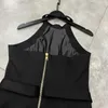 基本的なカジュアルドレスデザイナーサマー夏の新しいバマンフレンチピュアデザイアオープンバックハンギングネックゴールドバックルファッションウエスト閉じたドレス女性のトレンディショートスカートJB61