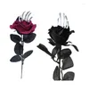 Fleurs décoratives Fleur de rose en soie artificielle avec os à main d'Halloween pour décor de fête de mariage