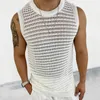 Mode stickad tank tops män streetwear sommar fritid ihålig ut stickning kamisol ärmlös besättning hals solid mens väst vintage 240321