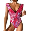 Maillots de bain pour femmes Bikini Polynésien Maillot de bain une pièce imprimé floral sexy col en V profond licou jambe haute pour les femmes