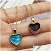 Pendant Necklaces Romantic Sweet Cute Colorf Heart-Shaped Pendant Necklaces Female Chain Clavicle Necklace Jewelry Gift With Paper Car Dhzu7