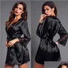 Vêtements de nuit pour femmes 2022 Femme Y Pyjamas Noir Blanc Deep Col V Dentelle Couture Lingerie Érotique Mariée Laçage Robe De Chambre Drop Deliver Dh3Ex