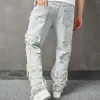 Jeans da uomo Vintage Moda uomo Strappato Patch Splicing Pantaloni in denim Streetwear Hip Hop Pantaloni larghi casual maschili dritti 2024