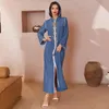 Ubranie etniczne Niebieskie ręcznie Diamentowe Silver Ribbon Hoaped Robe Islam sukienka Abaya Ubrania Vestidos Femenino Dubai Luxury 2024