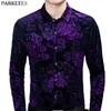 Men's Plus Tees Polos Stylish Purple Floral Dress Shirt Men 2020 Brand New Slim Fit Velvet Velour Shirts Mens Casual Long Sleeve Button Down Chemise yq240401