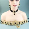 Sunspicems Gold Color Moroccan Bridal Jewelry Sets Arab Crystal Caftan Rope Belt Bead Chain Choker Necklace Long Earring Brooch 240315