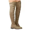 Boots Cross-tied Over The Knee For Women Autumn Winter Shoes Low Heeled Long Sexy Suede Thigh High Botas Mujer