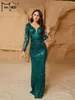 Casual Dresses Missord Elegant Green Print Party Dress Women Long Sleeve V Neck Sequin Bodycon Mermaid Evening Ladies Prom Gown