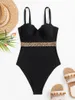 Costume da bagno intero da donna sexy nero patchwork lavorato a maglia costume intero 2024 volant push up con ferretto costumi da bagno da spiaggia slim con controllo della pancia