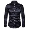 Mens Silk Shirt Long Sleeve Lapel Single Breasted Black Gold Satin Casual Slim Fit Social Formal Man Clothing 240318