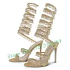 Sandals Crystal Pendant Long Sandals Women Luxury Bling Snake Strap Stiletto High Heels Shoes 2023 Elegant Sweet Wedding Evening Sandals