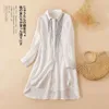 2600 # 2024 Spring New Linen Shirt Women's Long Sleeved Brodered White Shirt Long Cardigan Cotton Linen Top