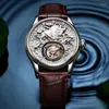 Orologi da polso Moda autentico scheletro Tourbillon Zodiac Cow Orologio meccanico di lusso in pelle da uomo in pelle con zaffiro