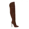 Boots Suede Sexy Rivet High Heels Women Winter Over The Knee Ladies Pointed Toe For Big Size 35-44