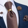 Klasik Kahverengi Katı Katı Bağlar Tie Ring Brooch Pocket Square Kufflinks Mens Düğün İş Boyun Corbatas Hediye 240315