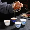 Juegos de té 2 unids/set tazas de té de porcelana esmaltadas artesanías tradicionales tazón de Kungfu para oficina suministro de bebida para el hogar