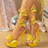 Dress Shoes Handmade Embroidery Butterfly Cross Ankle Strap High Heels Platform Sandals Women Sexy Open Toe Wedding Banquet Prom Shoes H240401MH1H